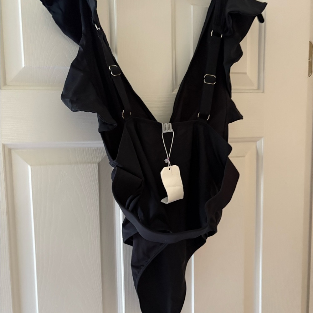 Black Ruffled One-Piece Swimsuit